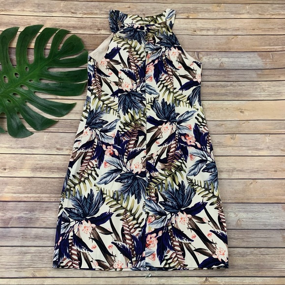 Boston Proper cream and blue tropical floral dress - Picture 7 of 10